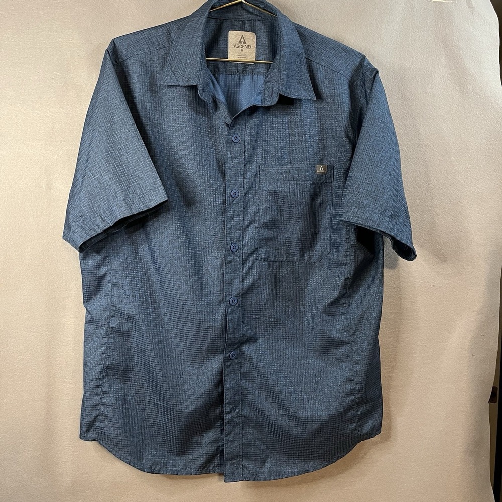 Ascend M Woven Check Button-Up Shirt Blue Short Sleeve Casual Lightweight